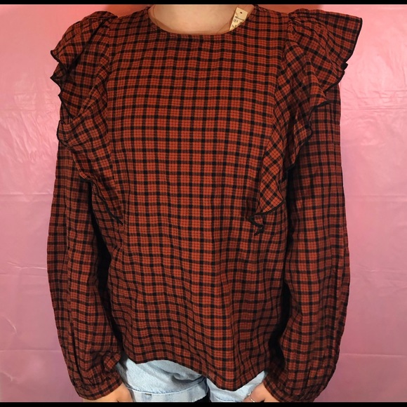 NWT Madewell Plaid Ruffle Top - Picture 3 of 3